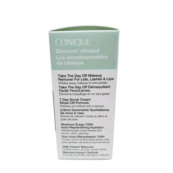 DISCOVER CLINIQUE SKINCARE MAKEUP SET 4-PIECE SCRUB, MOISTURE SURGE, MASCARA - Picture 2 of 3